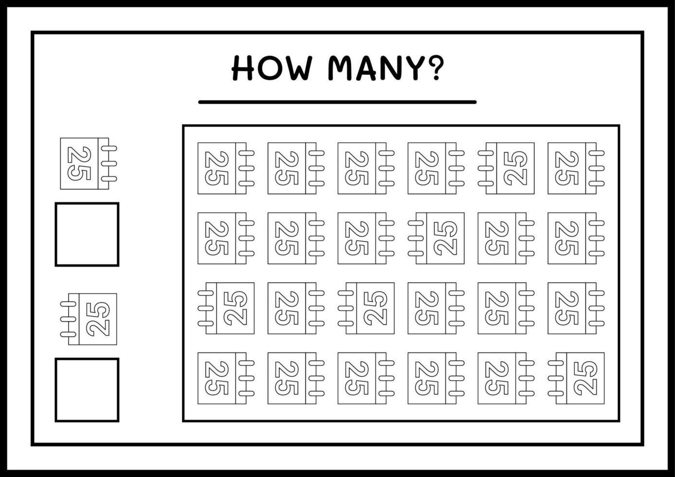 How many christmas calendar, game for children. Vector illustration, printable worksheet