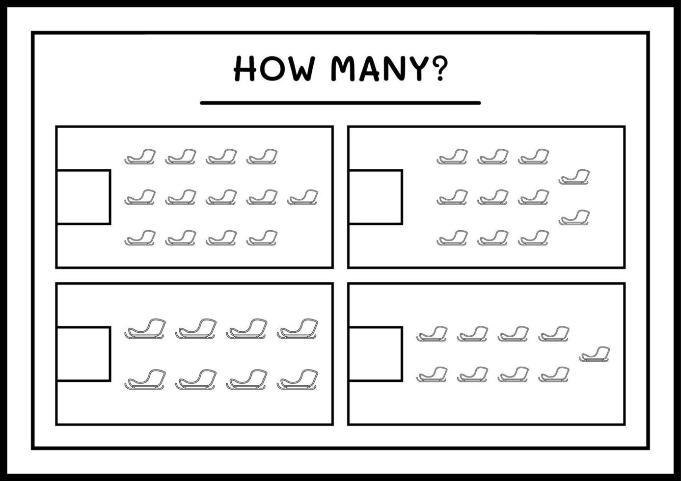 cuantos trineos de santa claus, juego para niños. ilustración vectorial, hoja de cálculo imprimible vector