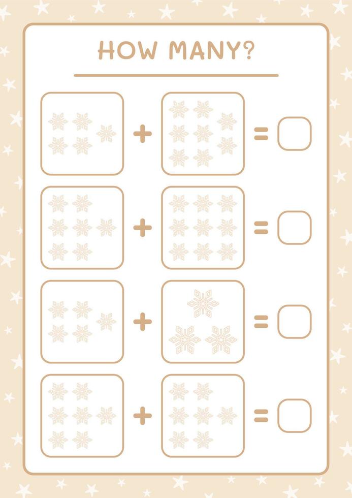 How many snowflake, game for children. Vector illustration, printable worksheet