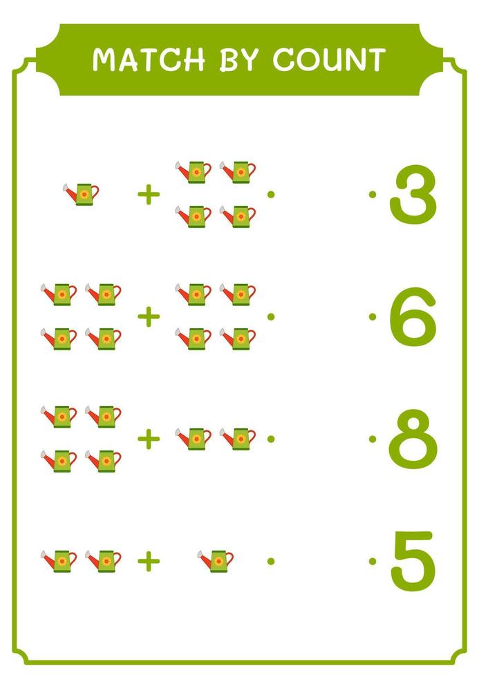 Match by count of Watering can, game for children. Vector illustration, printable worksheet