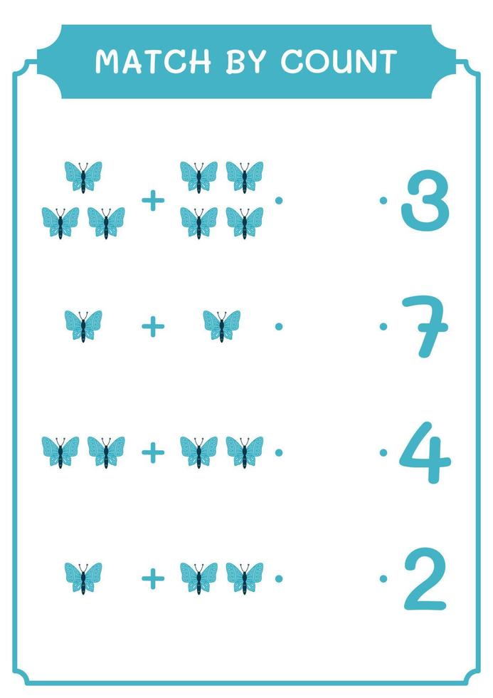 Match by count of Butterfly, game for children. Vector illustration, printable worksheet