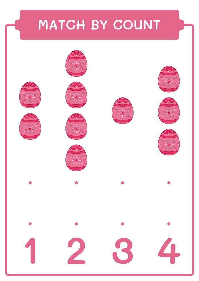 Match by count of Easter egg, game for children. Vector illustration, printable worksheet