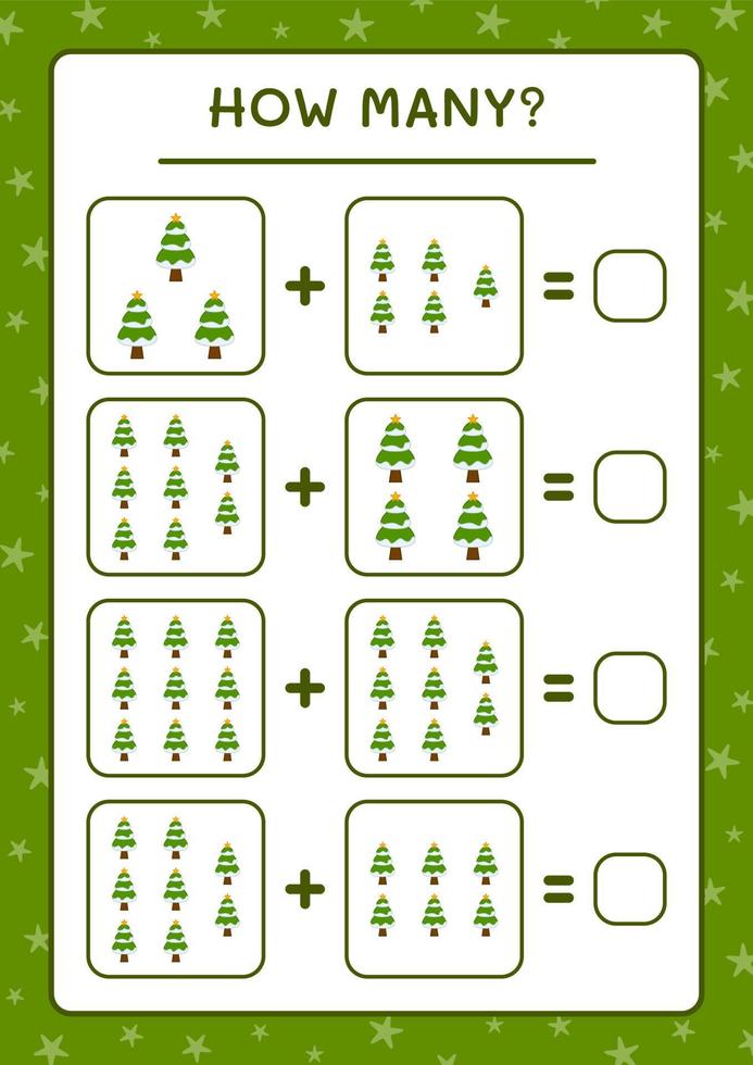 cuantos arboles de navidad, juego para niños. ilustración vectorial, hoja de cálculo imprimible vector