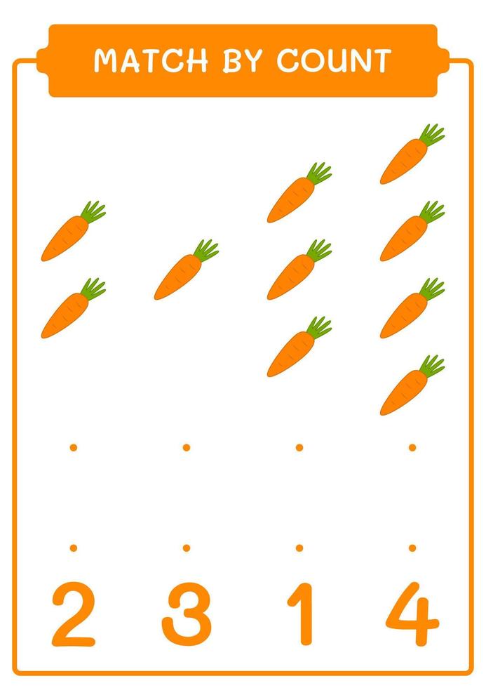 Match by count of Carrot, game for children. Vector illustration, printable worksheet