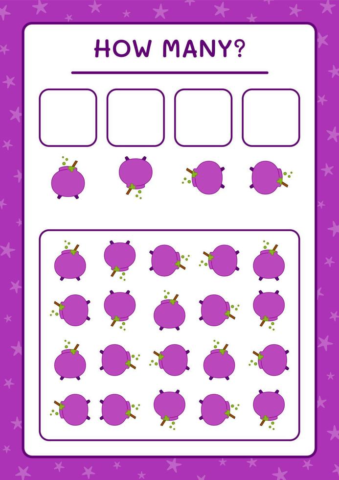 How many Cauldron, game for children. Vector illustration, printable worksheet