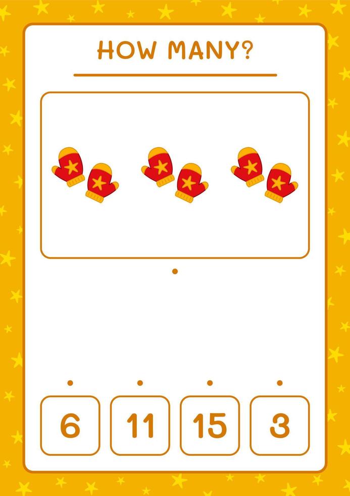 How many winter mittens, game for children. Vector illustration, printable worksheet
