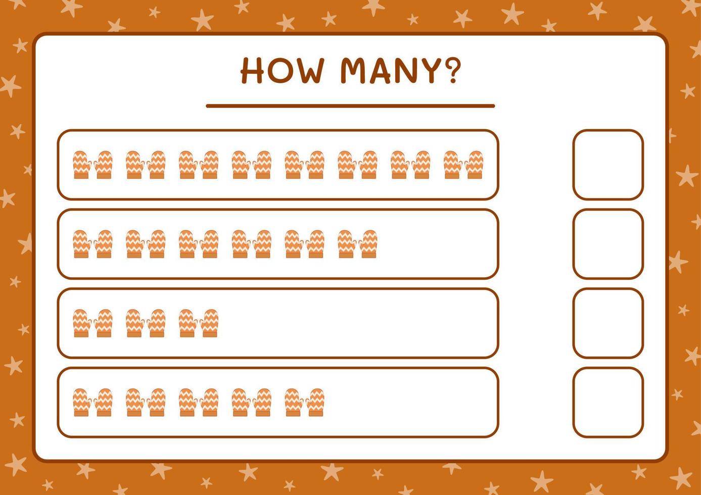 How many winter mittens, game for children. Vector illustration, printable worksheet
