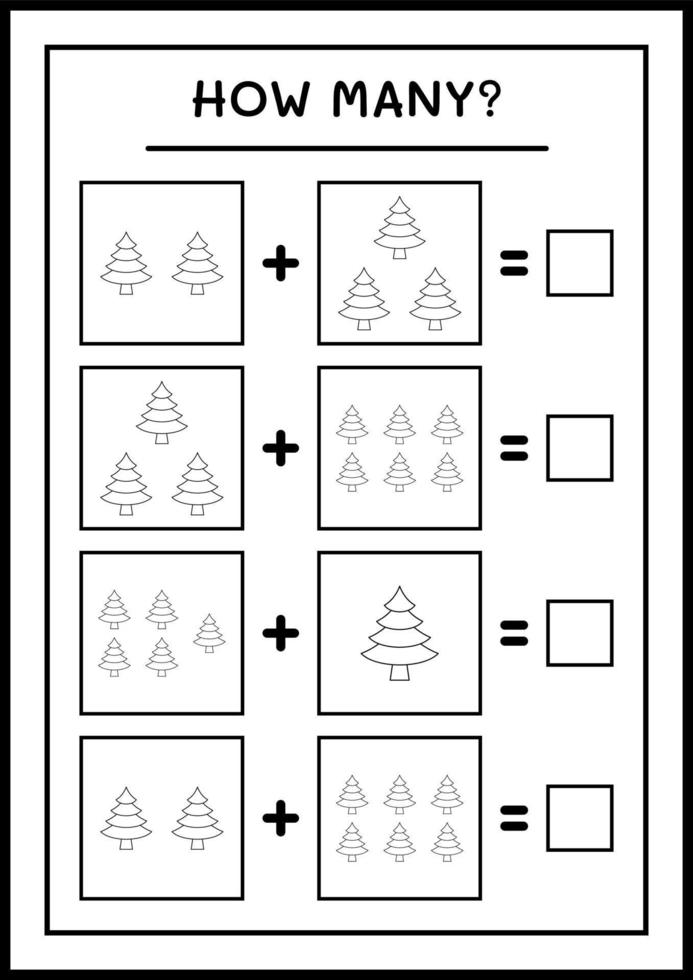 How many christmas tree, game for children. Vector illustration, printable worksheet