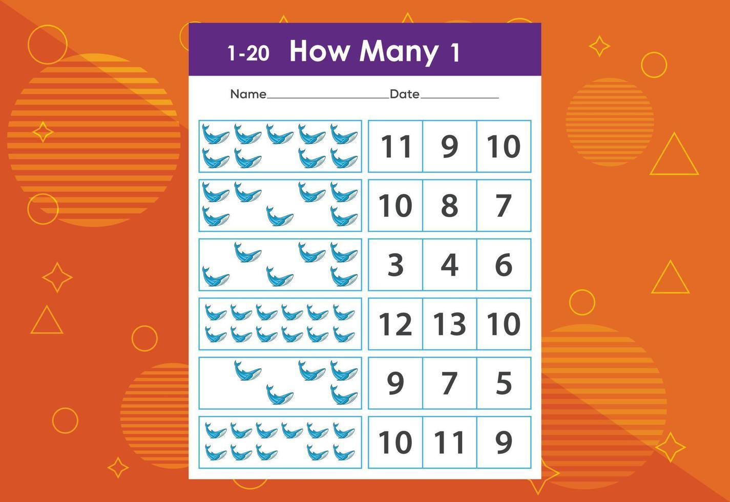 How many fishes task worksheet. Educational children's game worksheet vector