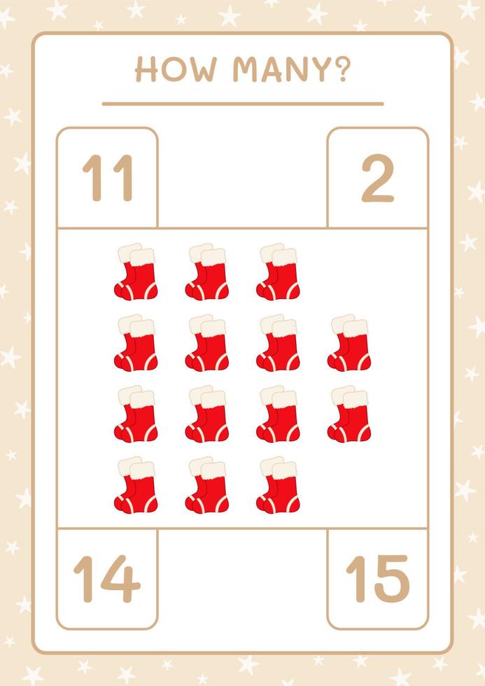 How many christmas sock, game for children. Vector illustration, printable worksheet