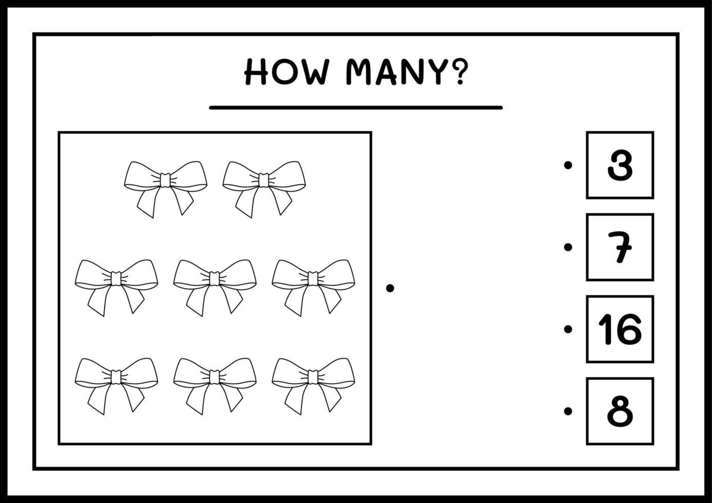 How many ribbon, game for children. Vector illustration, printable worksheet