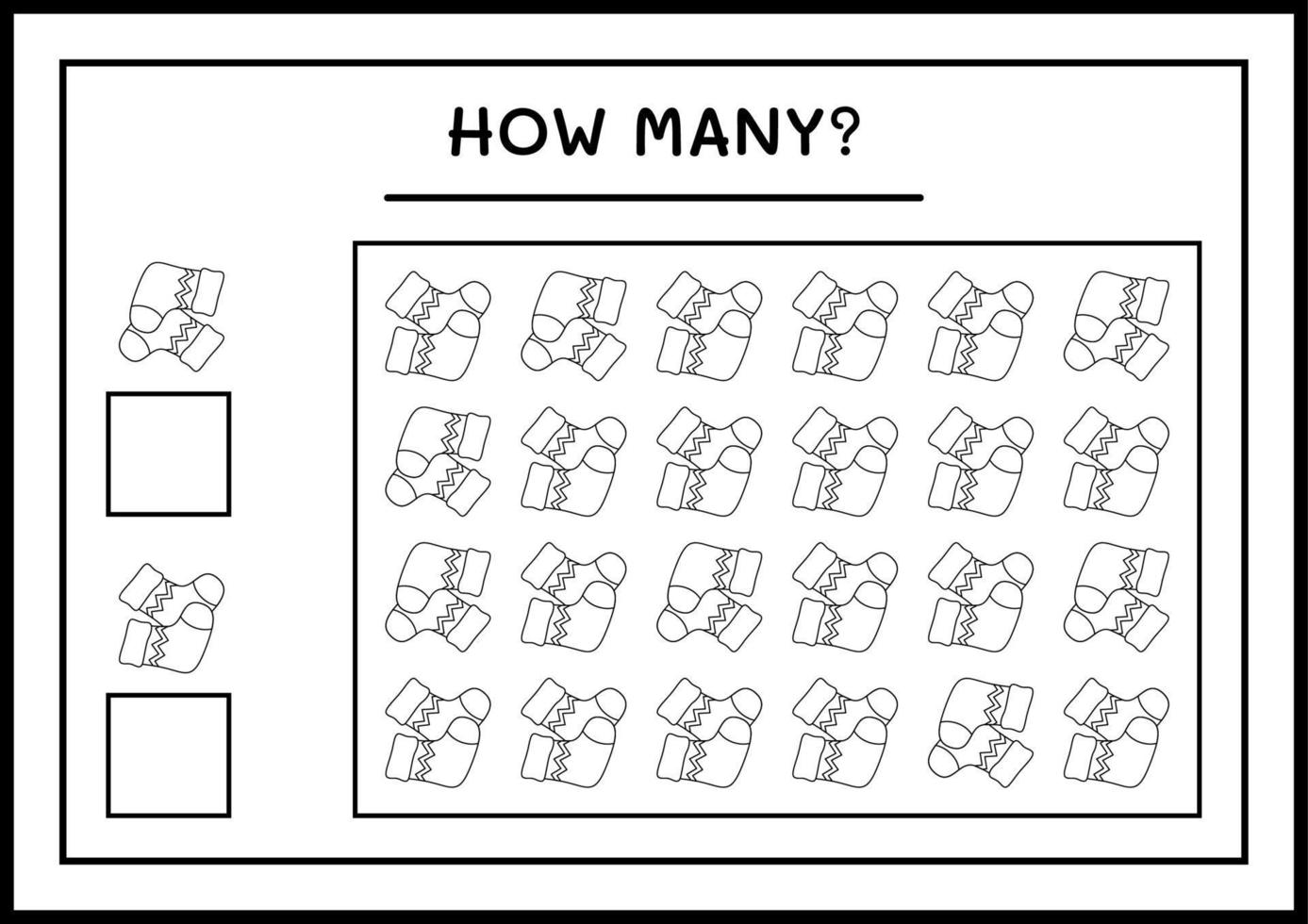 How many christmas sock, game for children. Vector illustration, printable worksheet