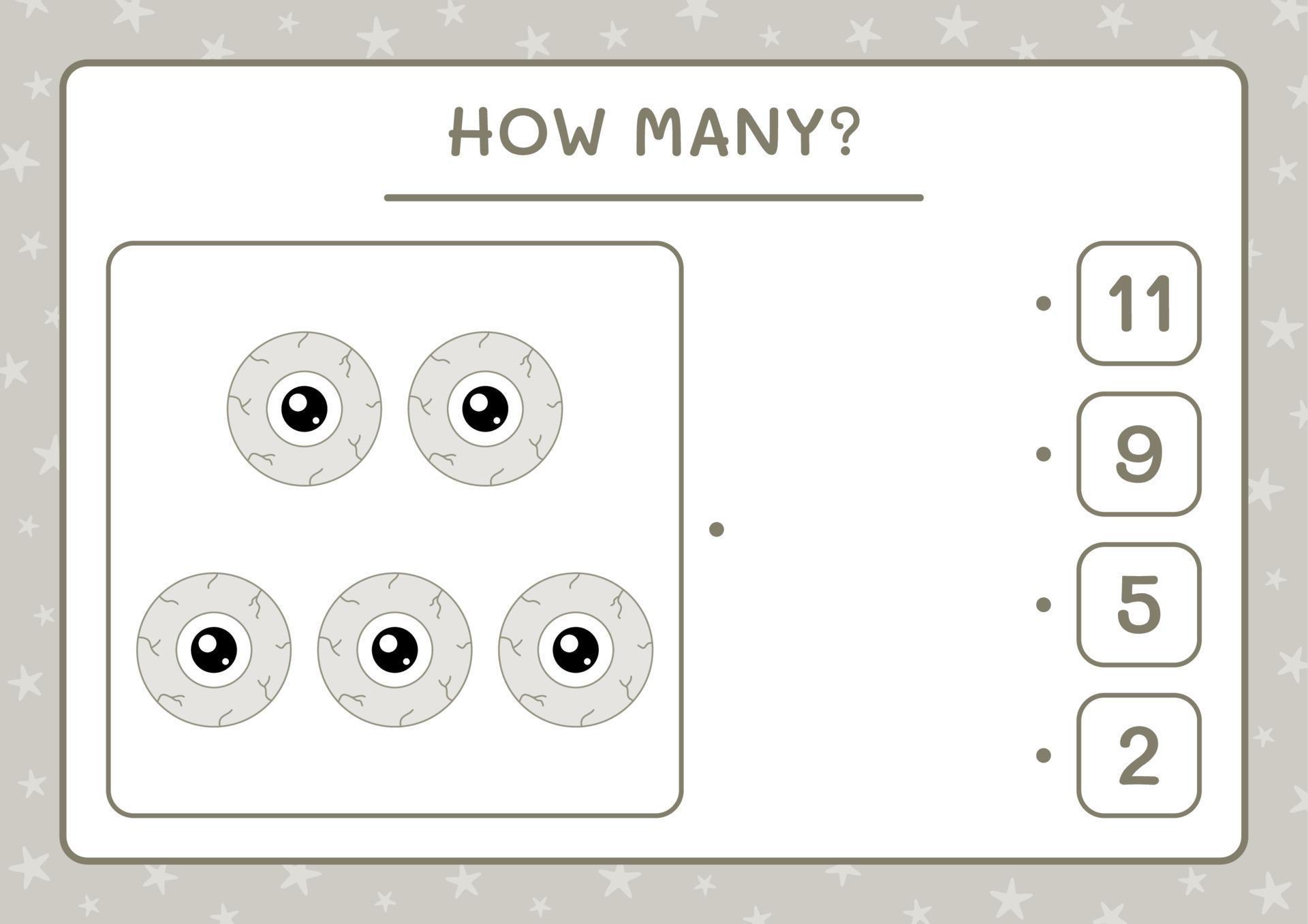How many Eye, game for children. Vector illustration, printable