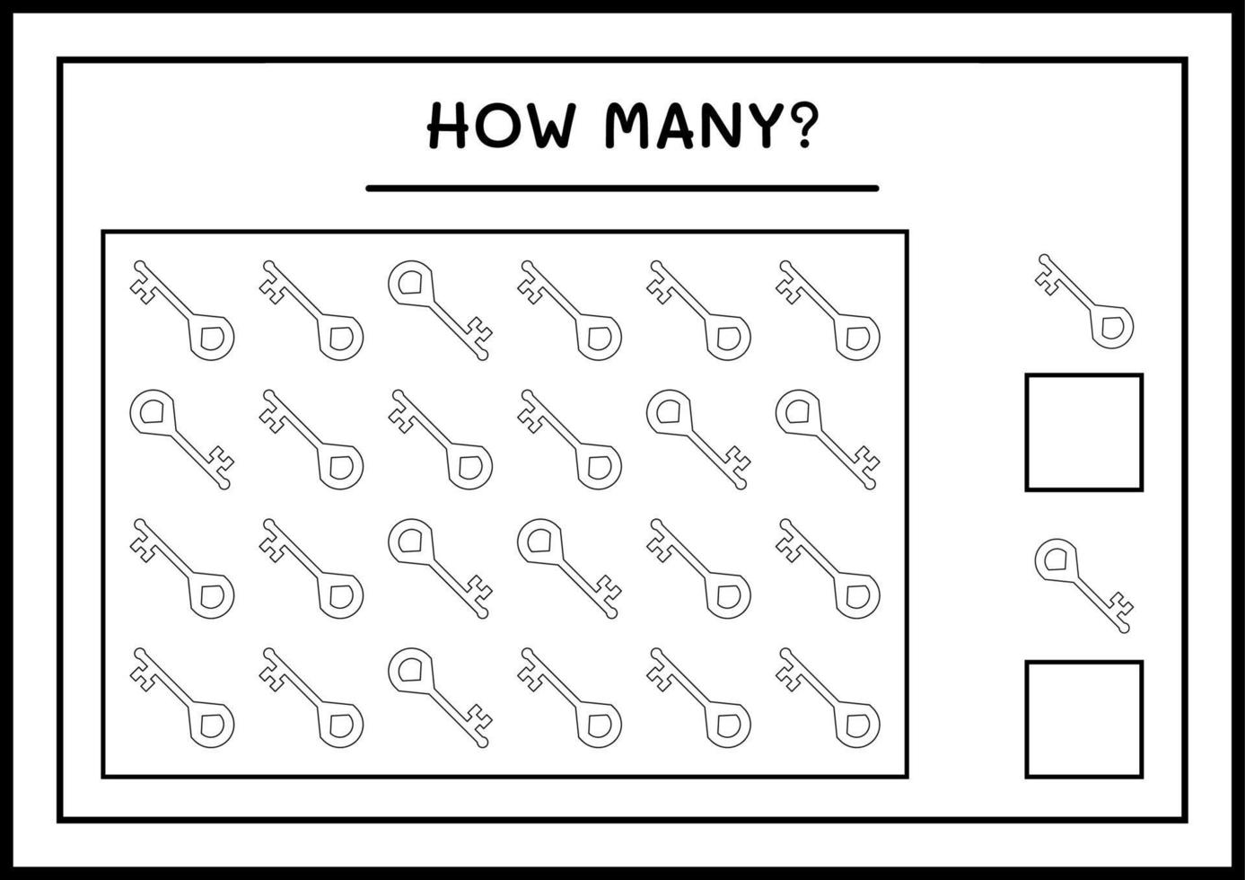 How many Key, game for children. Vector illustration, printable worksheet