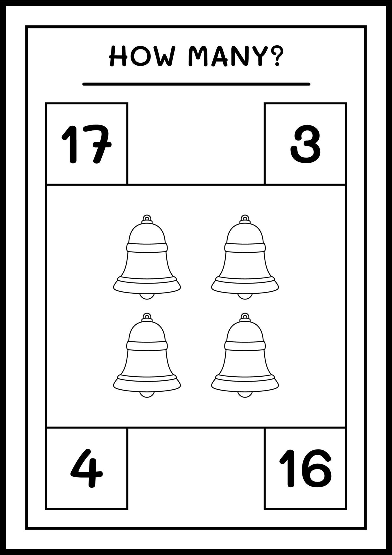 How many christmas bell, game for children. Vector illustration, printable worksheet 9999219