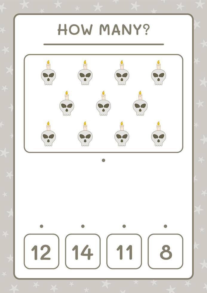 How many Skull with Candle, game for children. Vector illustration, printable worksheet