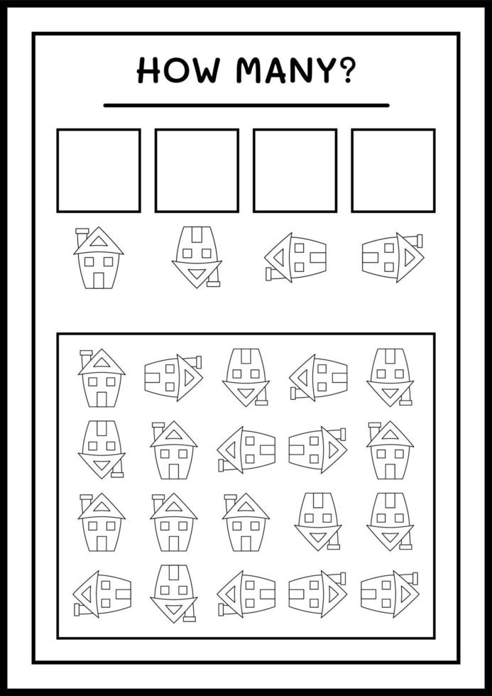 How many House, game for children. Vector illustration, printable