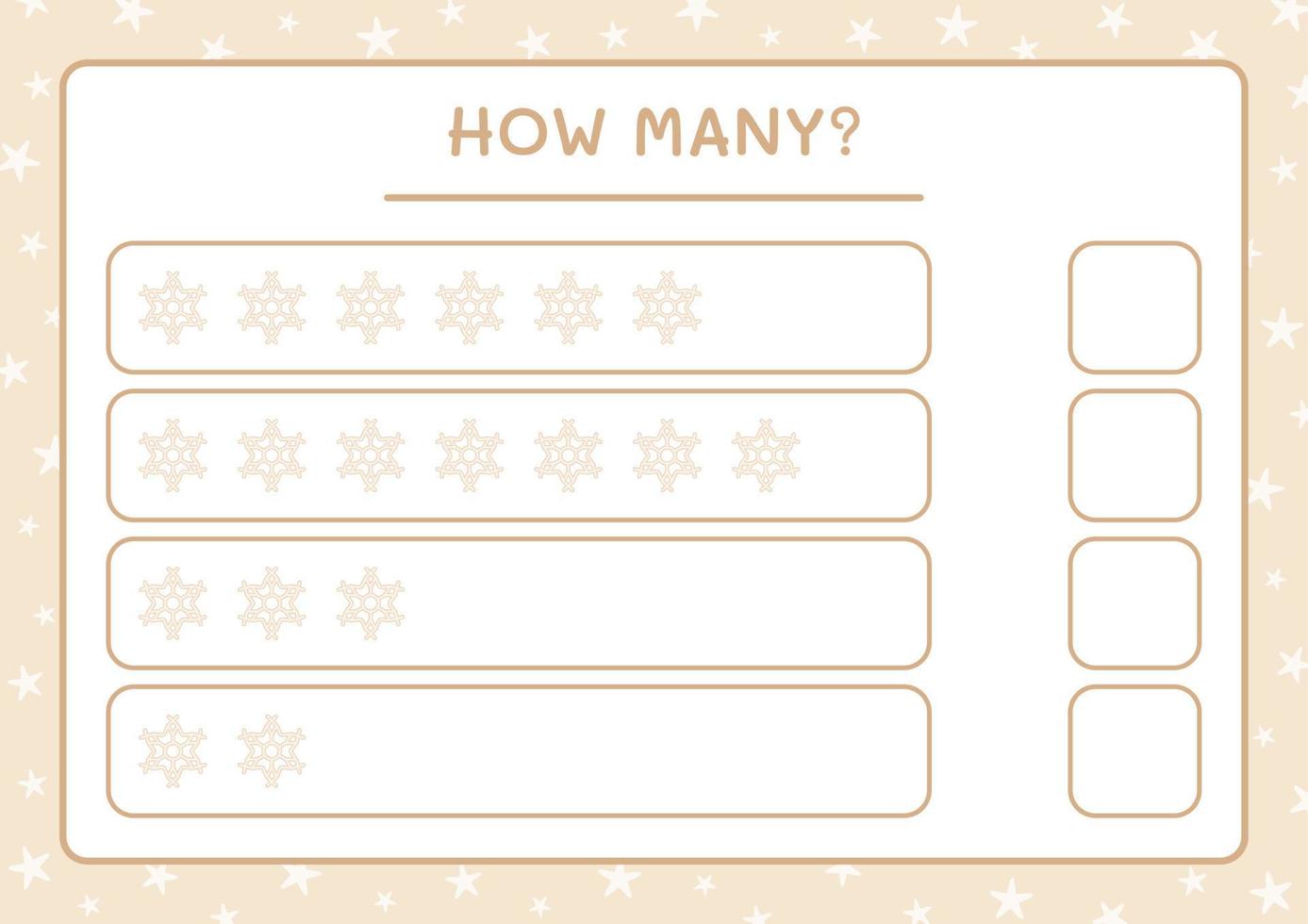 How many snowflake, game for children. Vector illustration, printable worksheet