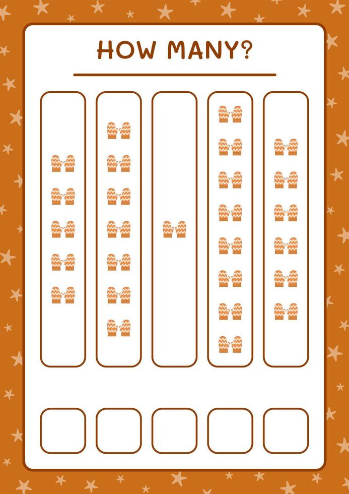 How many winter mittens, game for children. Vector illustration, printable worksheet