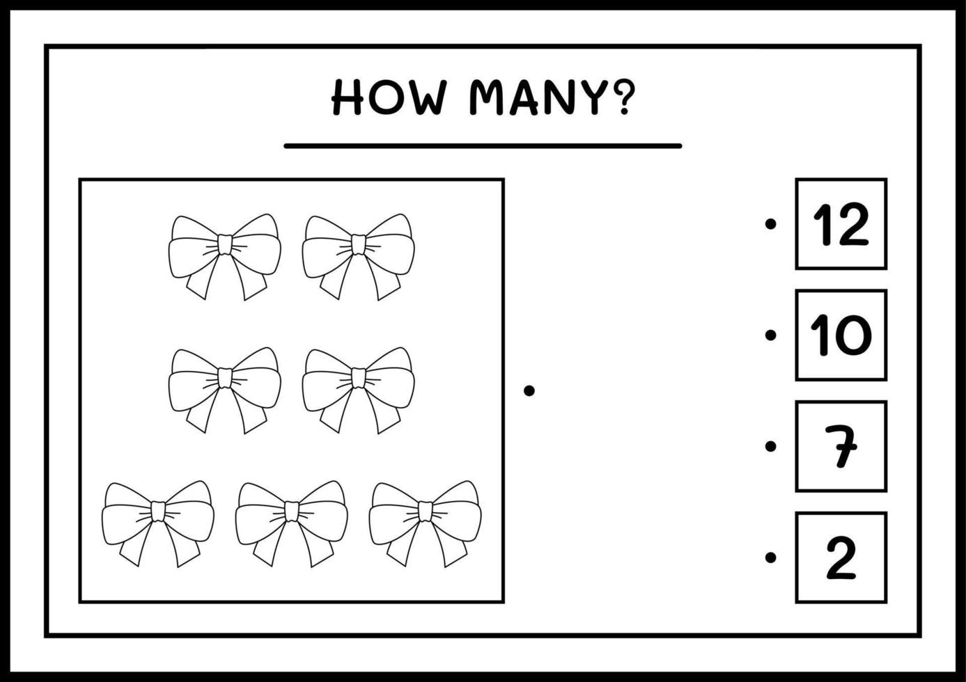 How many ribbon, game for children. Vector illustration, printable worksheet