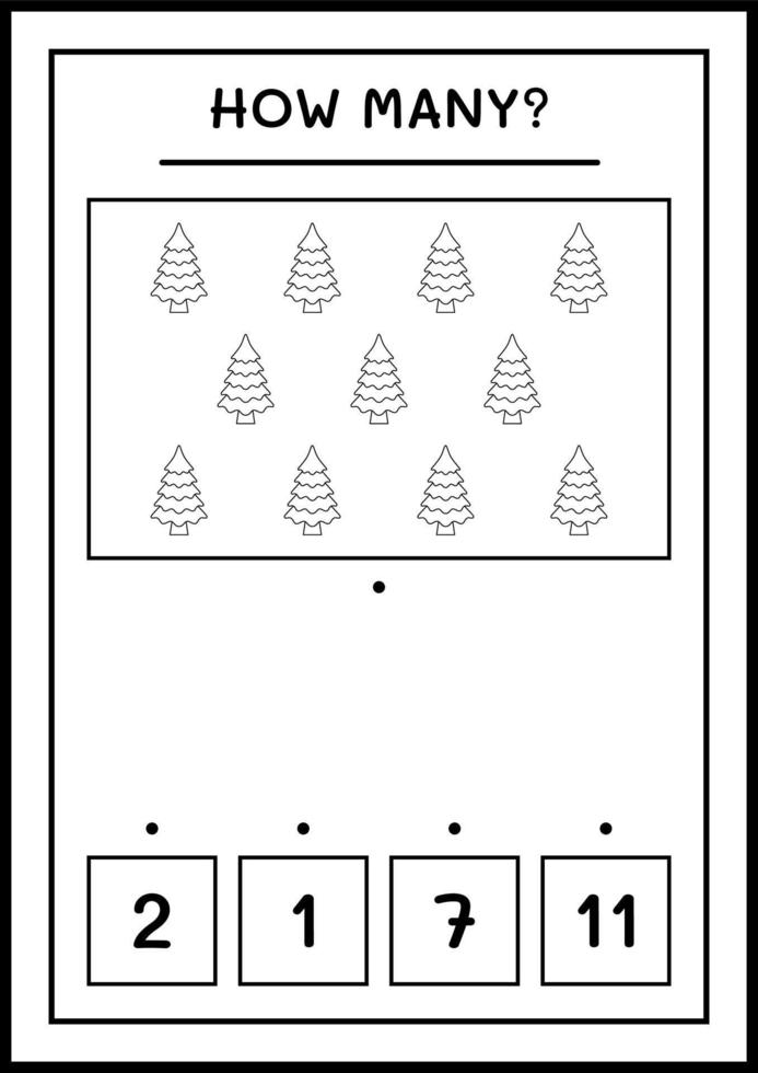 How many christmas tree, game for children. Vector illustration, printable worksheet