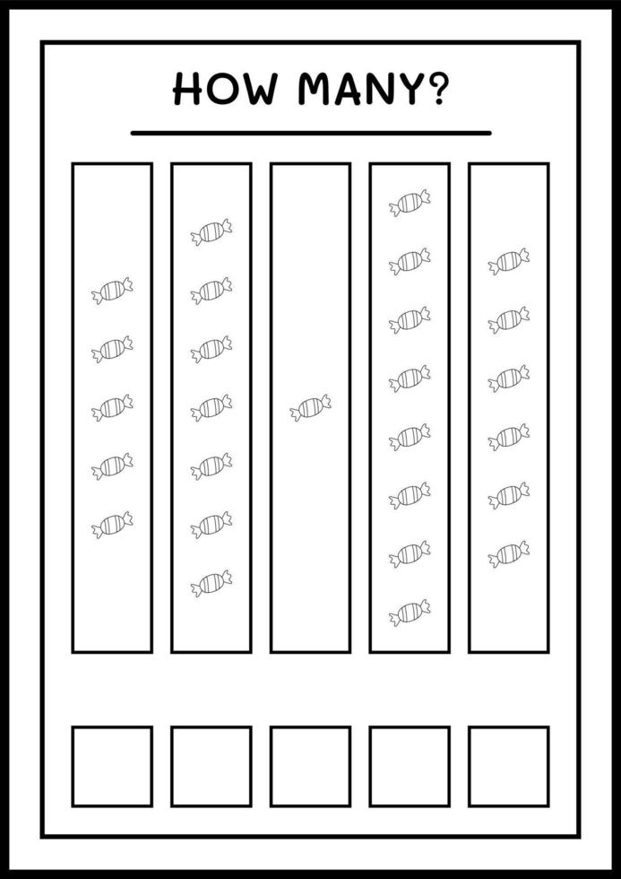 How many christmas candy, game for children. Vector illustration, printable worksheet