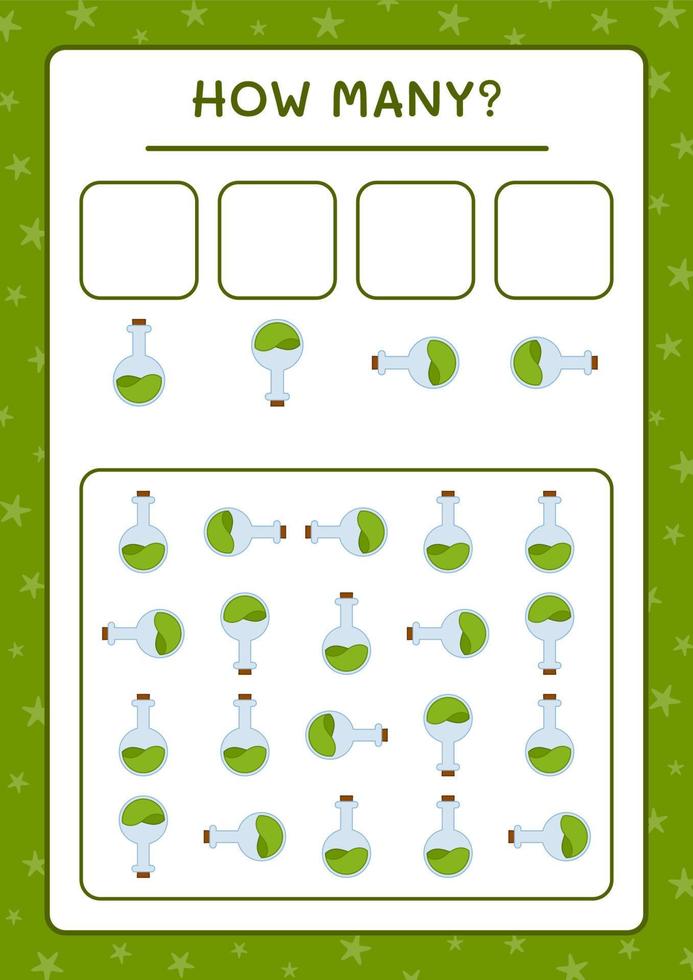 How many Potion Bottle, game for children. Vector illustration, printable worksheet