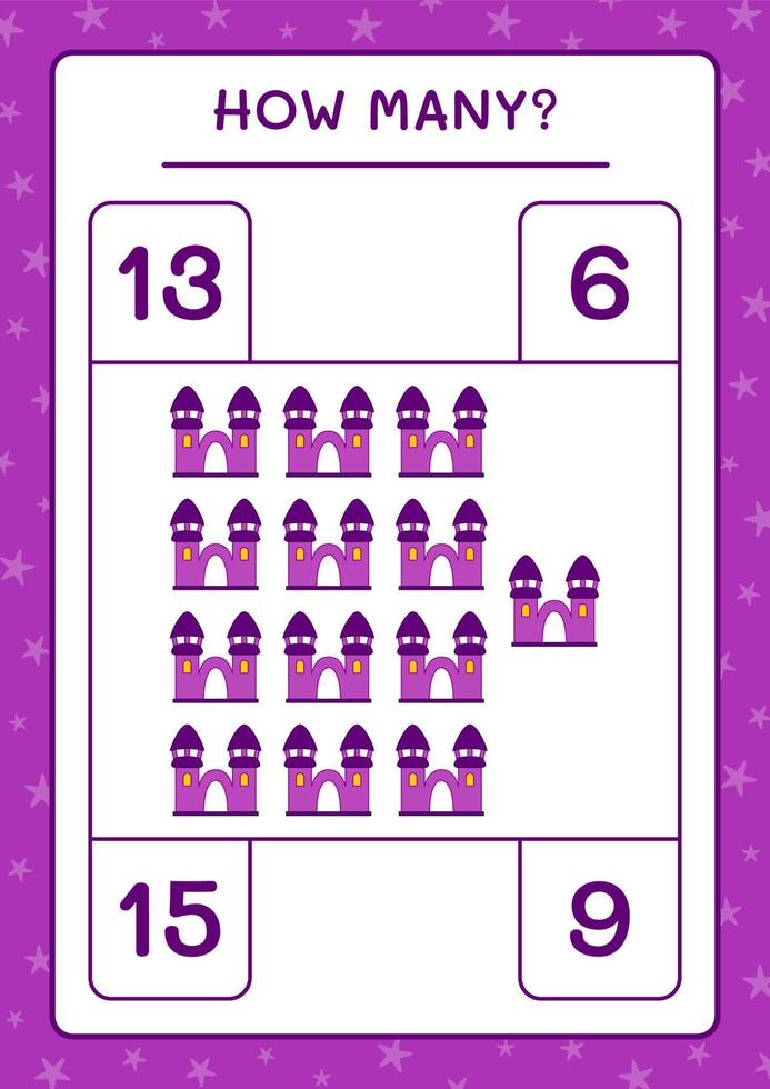 How many Castle, game for children. Vector illustration, printable worksheet