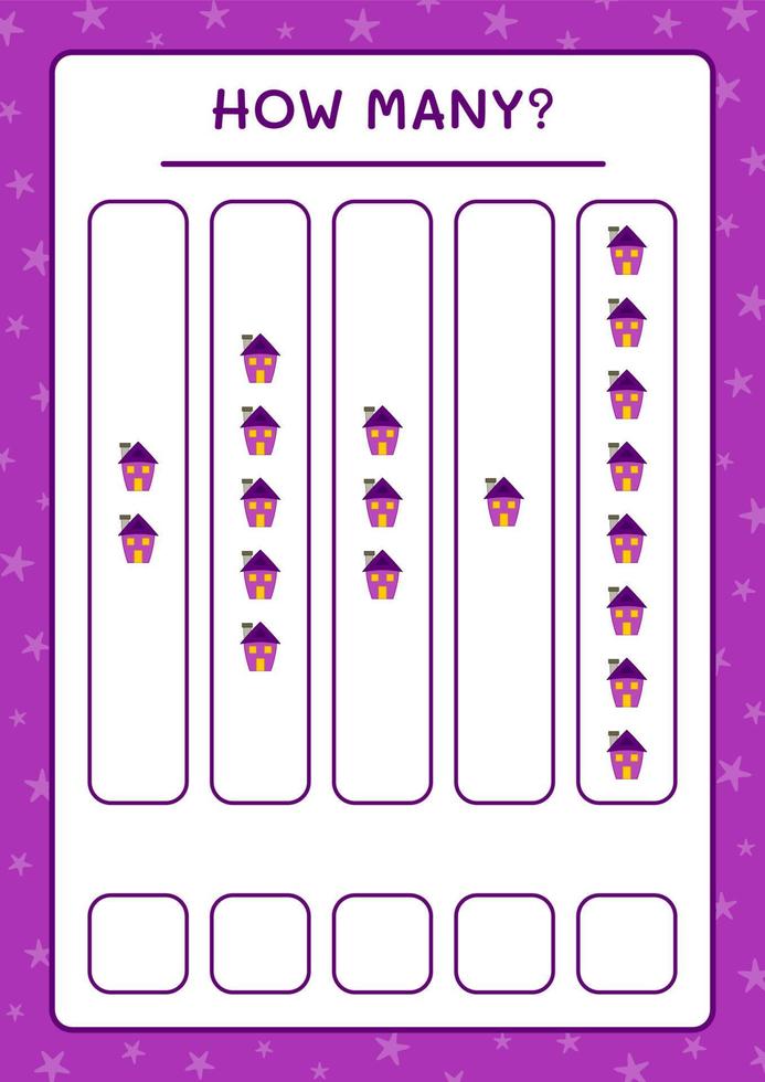 How many House, game for children. Vector illustration, printable worksheet