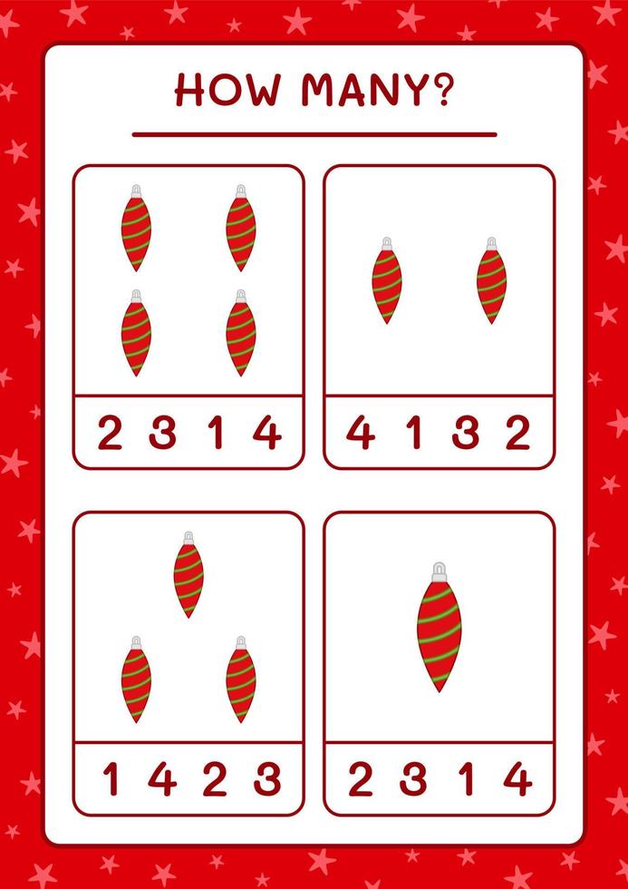 How many christmas ornament, game for children. Vector illustration, printable worksheet