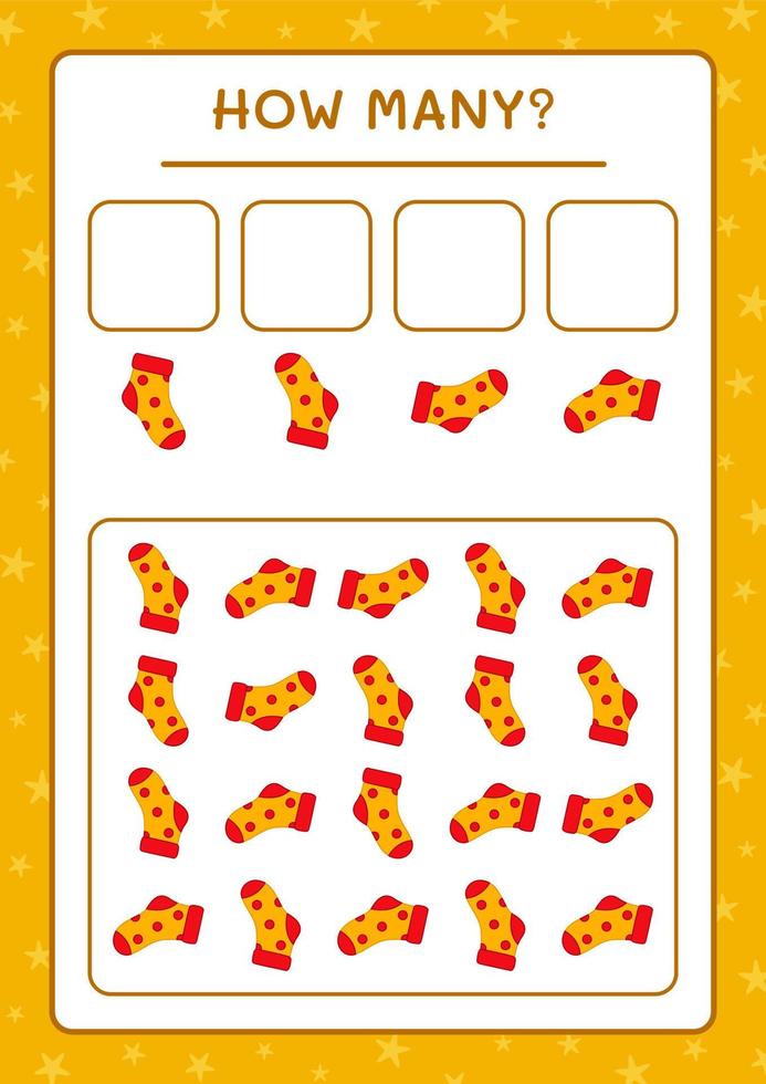 How many christmas sock, game for children. Vector illustration, printable worksheet