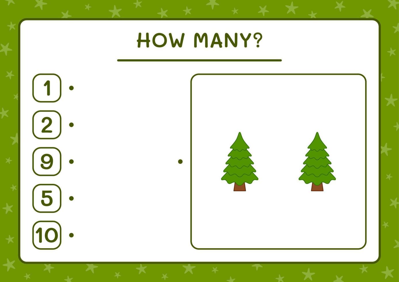 How many christmas tree, game for children. Vector illustration, printable worksheet
