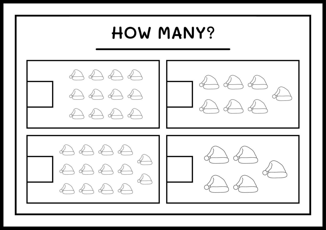 How many santa claus hat, game for children. Vector illustration, printable worksheet