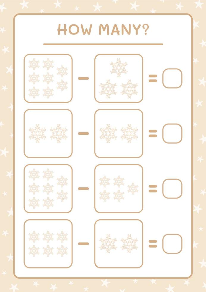 How many snowflake, game for children. Vector illustration, printable worksheet