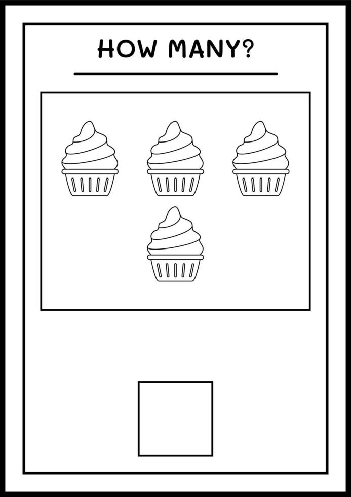 How many Cup Cake, game for children. Vector illustration, printable worksheet