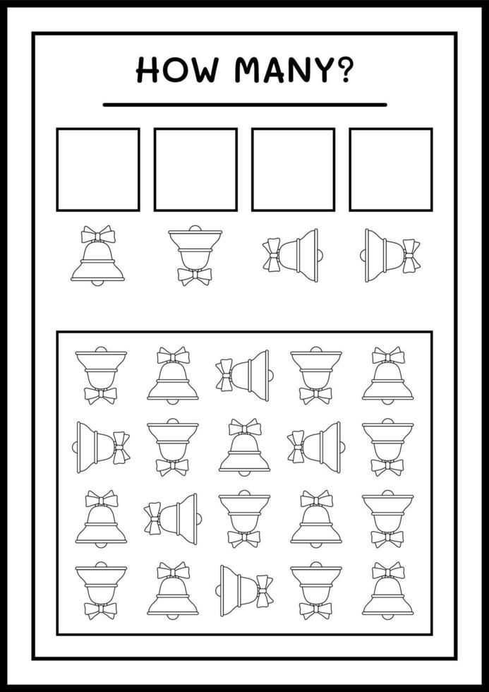 How many christmas bell, game for children. Vector illustration, printable worksheet