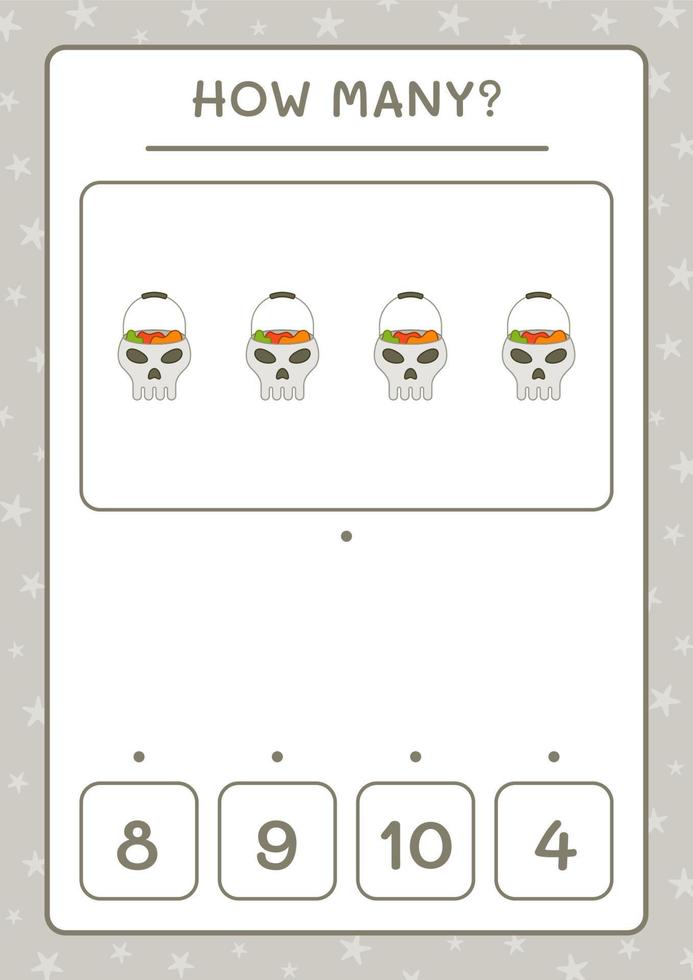 How many Skull, game for children. Vector illustration, printable worksheet