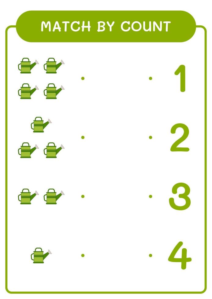 Match by count of Watering can, game for children. Vector illustration, printable worksheet