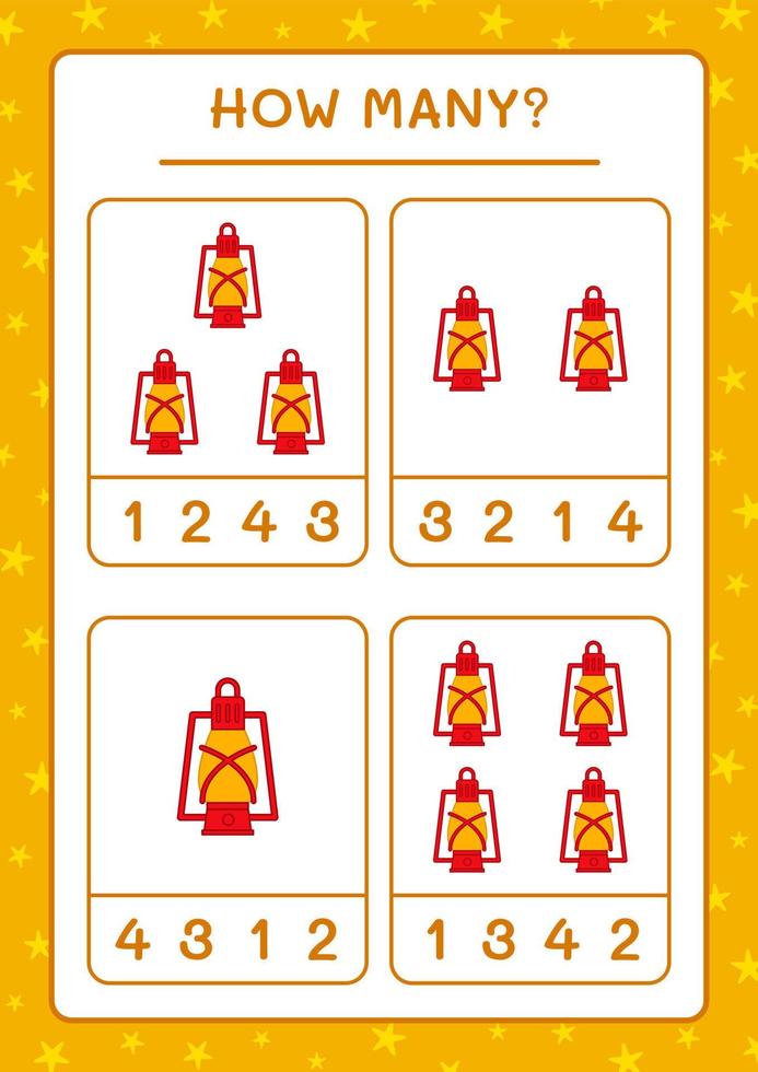 How many christmas lantern, game for children. Vector illustration, printable worksheet