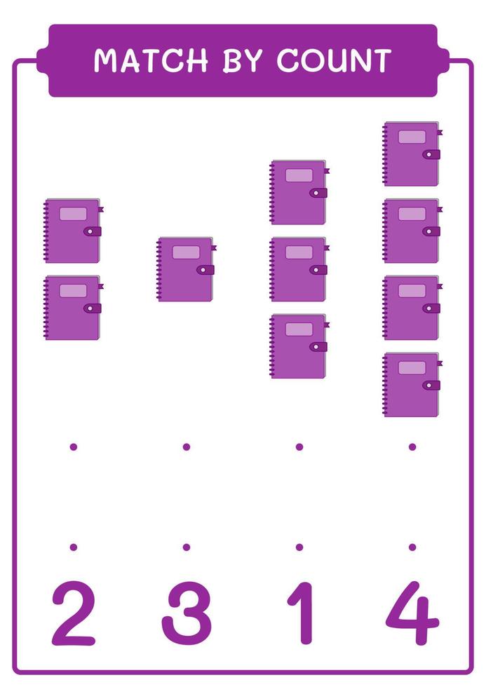 Match by count of Notebook, game for children. Vector illustration, printable worksheet