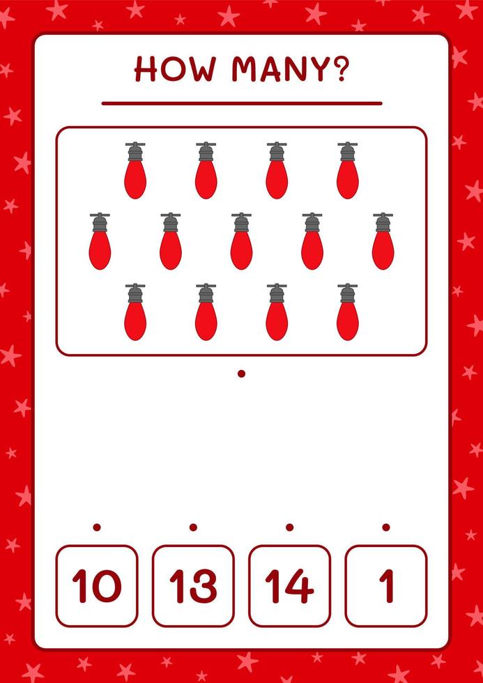 How many christmas light, game for children. Vector illustration, printable worksheet