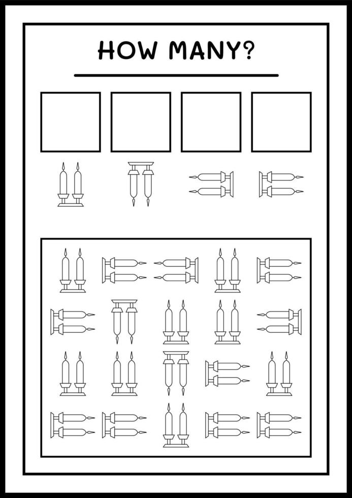 How many christmas candle, game for children. Vector illustration, printable worksheet