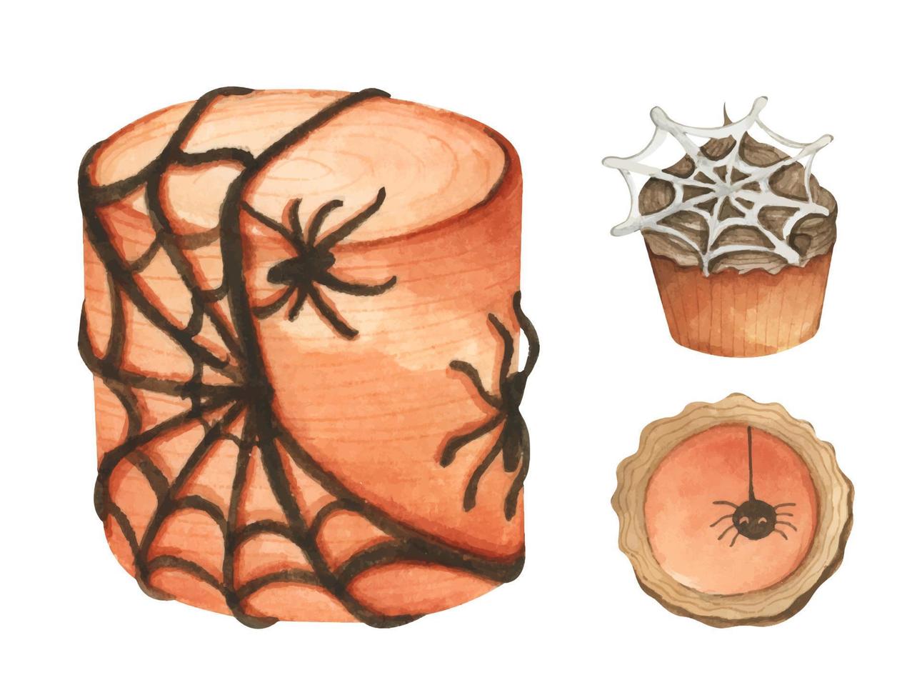 conjunto de postres de halloween. ilustración de acuarela vector