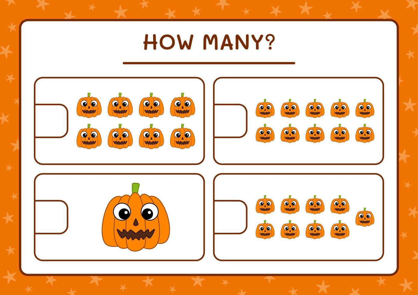 How many Pumpkin, game for children. Vector illustration, printable worksheet