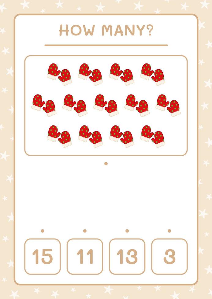 How many winter mittens, game for children. Vector illustration, printable worksheet