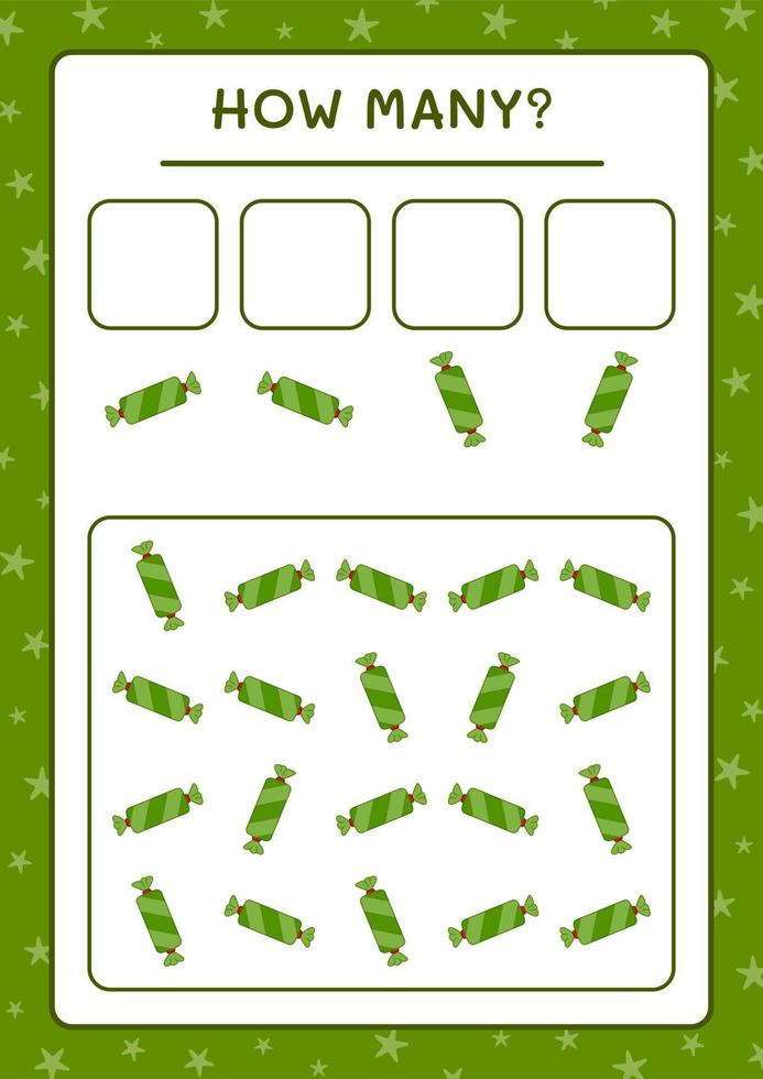 cuantos dulces navideños, juego para niños. ilustración vectorial, hoja de cálculo imprimible vector