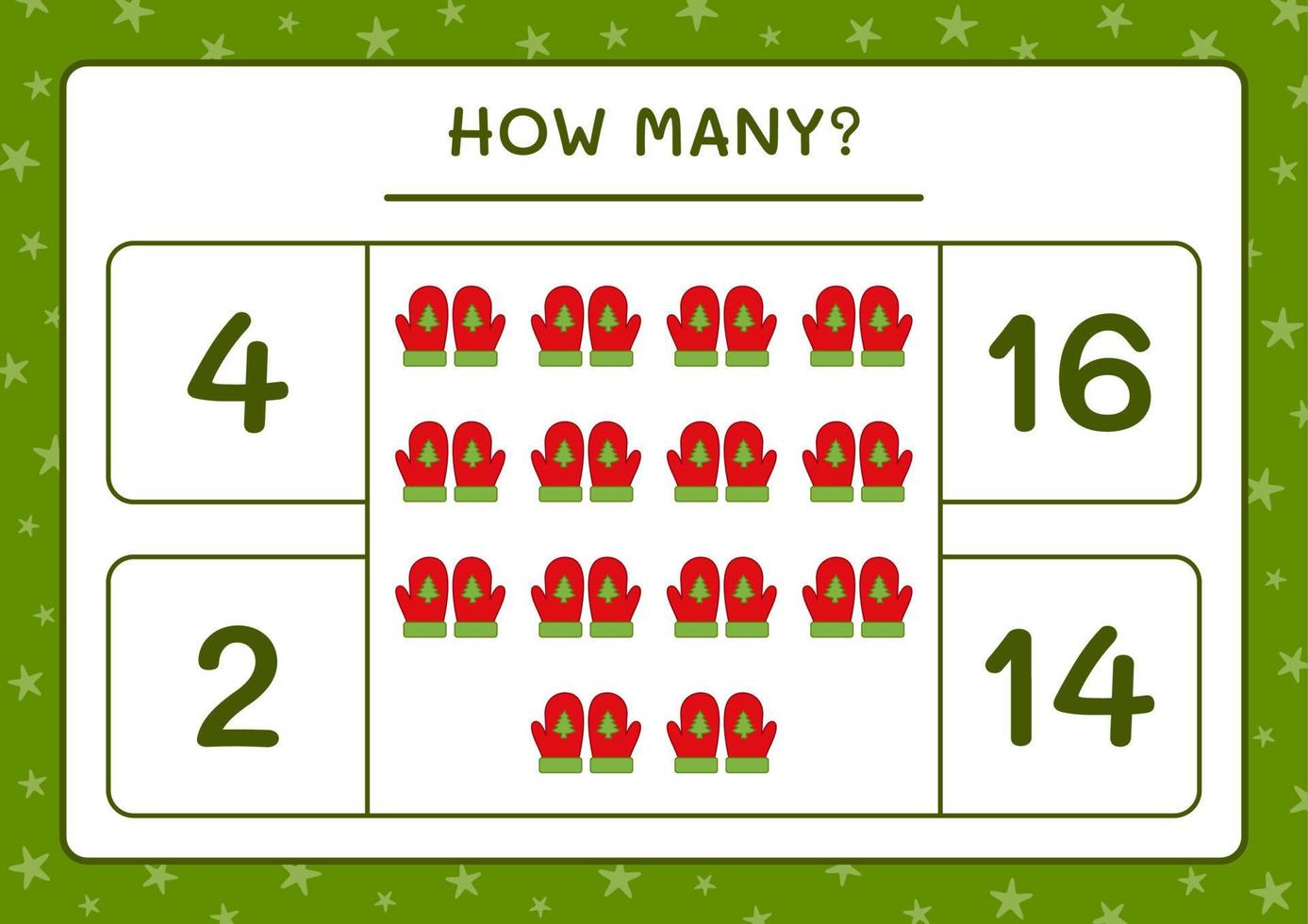 How many winter mittens, game for children. Vector illustration, printable worksheet