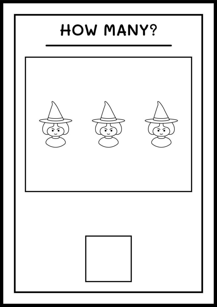 How many Witch, game for children. Vector illustration, printable worksheet