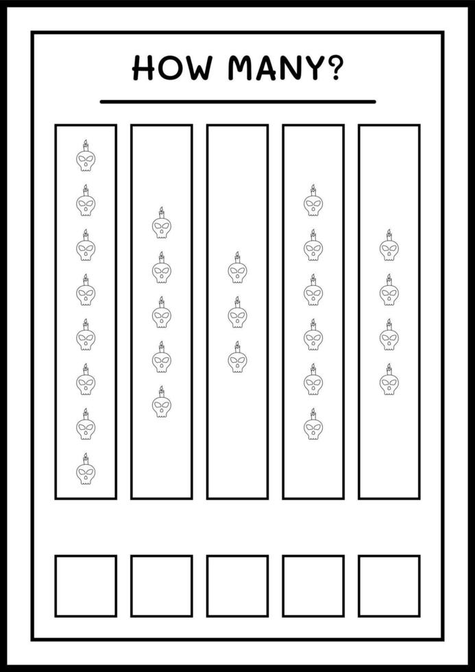How many Skull with Candle, game for children. Vector illustration, printable worksheet