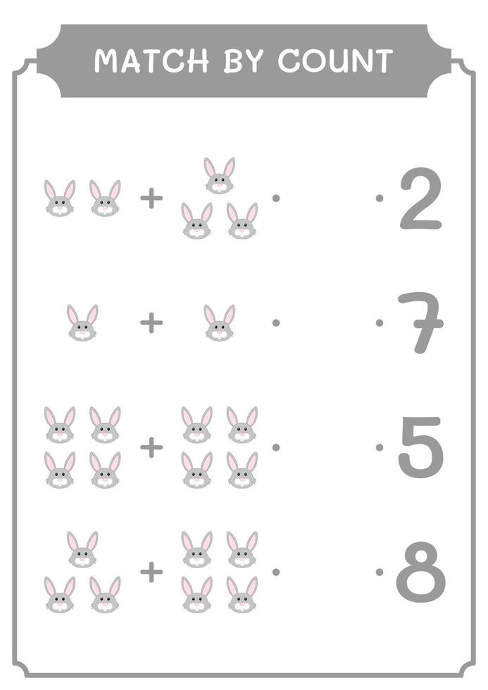 partido por conteo de conejo, juego para niños. ilustración vectorial, hoja de cálculo imprimible vector